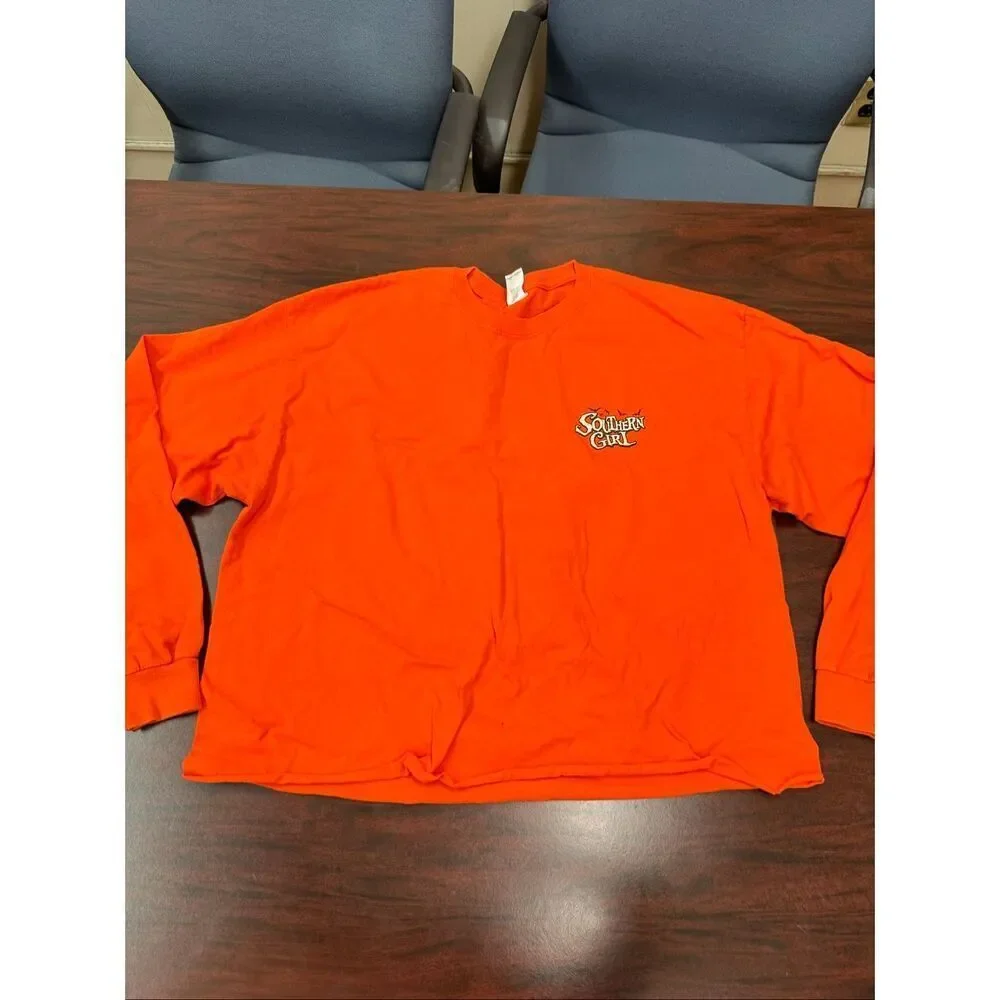 Southern Girl Halloween Graphic Orange Cropped Long Sleeve Tee Size X-Large